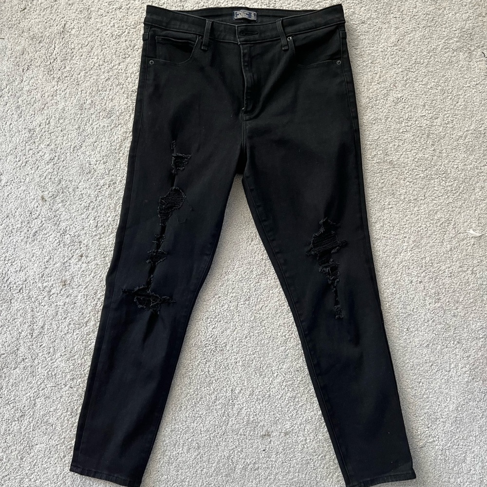 Abercrombie womens ripped super high rise skinny jean black